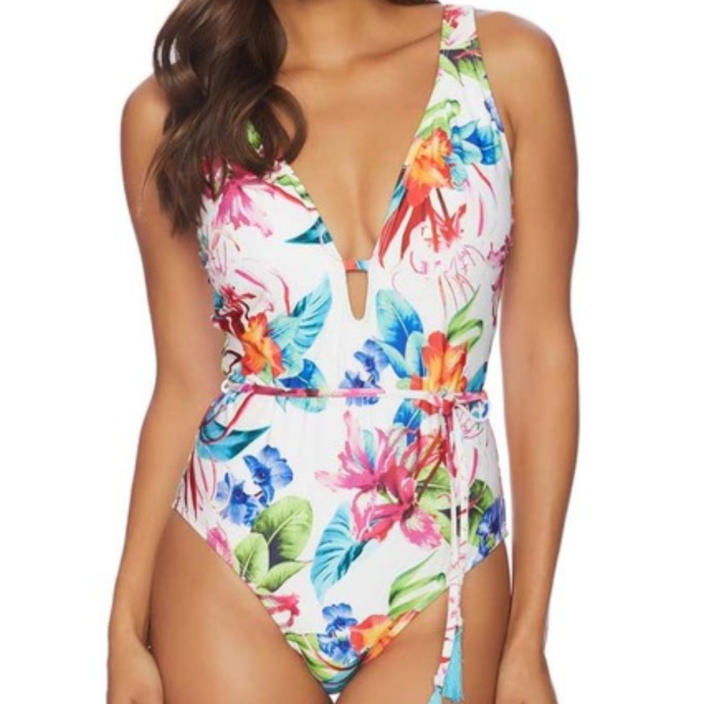 Athena Tropical Trip Belted Plunge Maillot